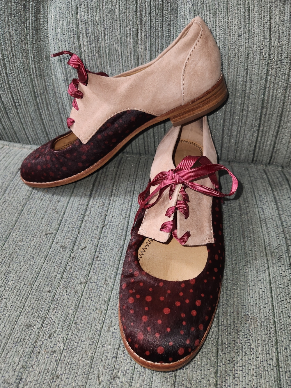 🍉Pilcro and the Letterpress Blush and Burgundy Polka Dot Lace-Up Flats - Picture 7 of 7